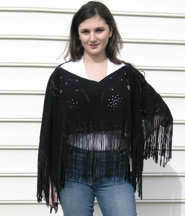 Soft Deer Suede Shoulder Wrap with Long Fringe (image for) Soft Deer Suede Shoulder Wrap with Long Fringe